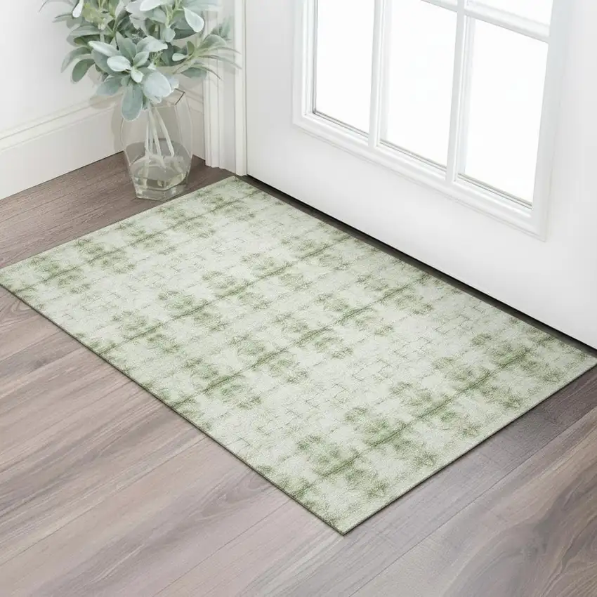 Sage And Ivory Geometric Washable Area Rug With UV Protection Photo 1