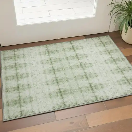 Sage And Ivory Geometric Washable Area Rug With UV Protection Photo 2