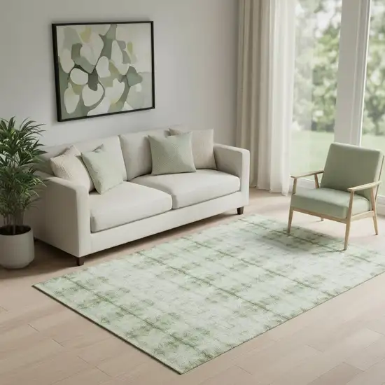 Sage And Ivory Geometric Washable Area Rug With UV Protection Photo 1