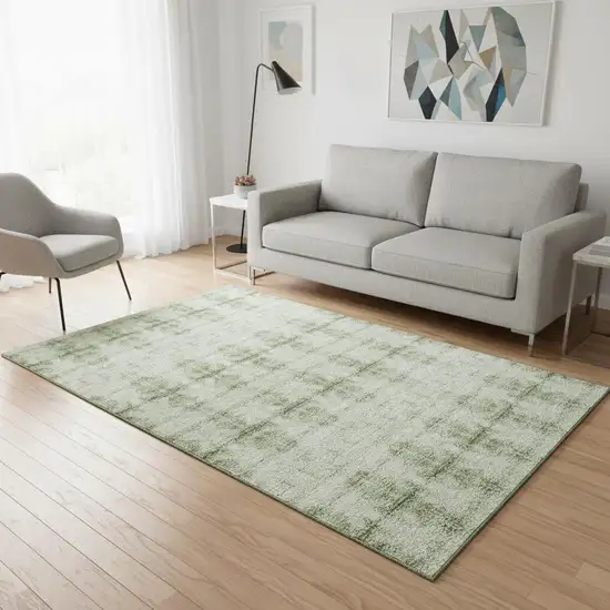 Sage And Ivory Geometric Washable Area Rug With UV Protection Photo 2