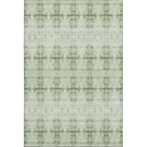 Photo of Sage And Ivory Geometric Washable Area Rug With UV Protection