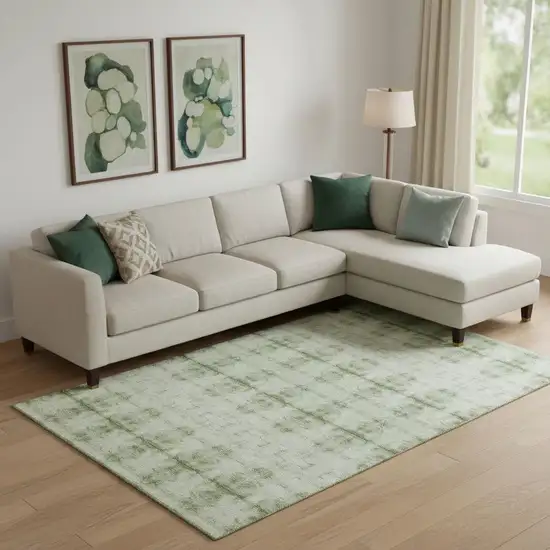 Sage And Ivory Geometric Washable Area Rug With UV Protection Photo 1