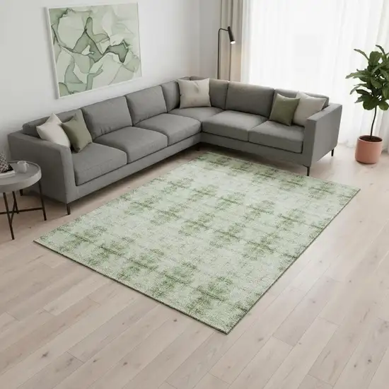 Sage And Ivory Geometric Washable Area Rug With UV Protection Photo 2