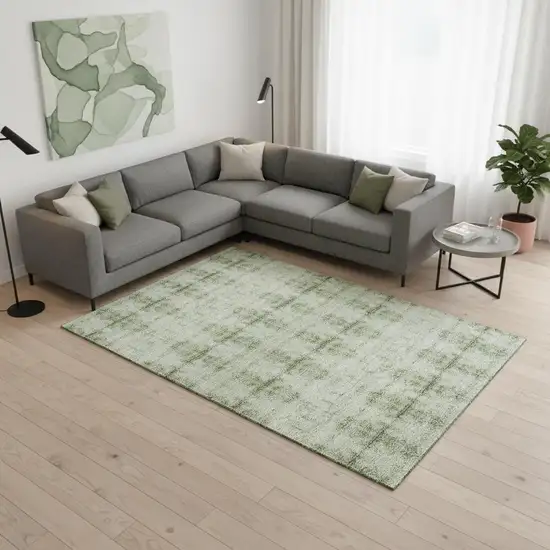 Sage And Ivory Geometric Washable Area Rug With UV Protection Photo 2