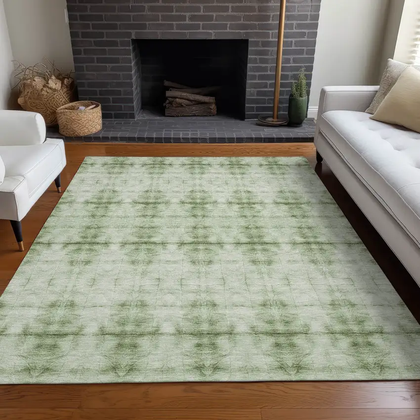 Sage And Ivory Geometric Washable Area Rug With UV Protection Photo 5