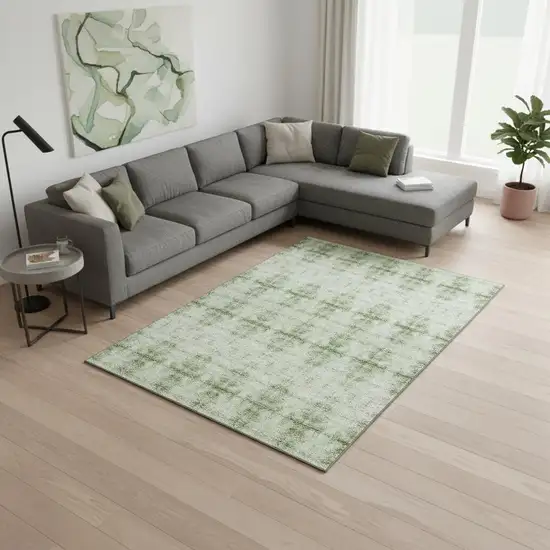 Sage And Ivory Geometric Washable Area Rug With UV Protection Photo 2