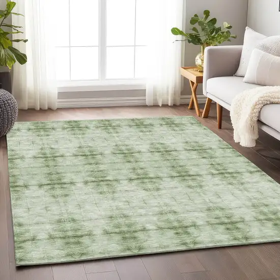 Sage And Ivory Geometric Washable Area Rug With UV Protection Photo 6