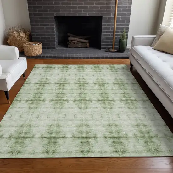 Sage And Ivory Geometric Washable Area Rug With UV Protection Photo 5