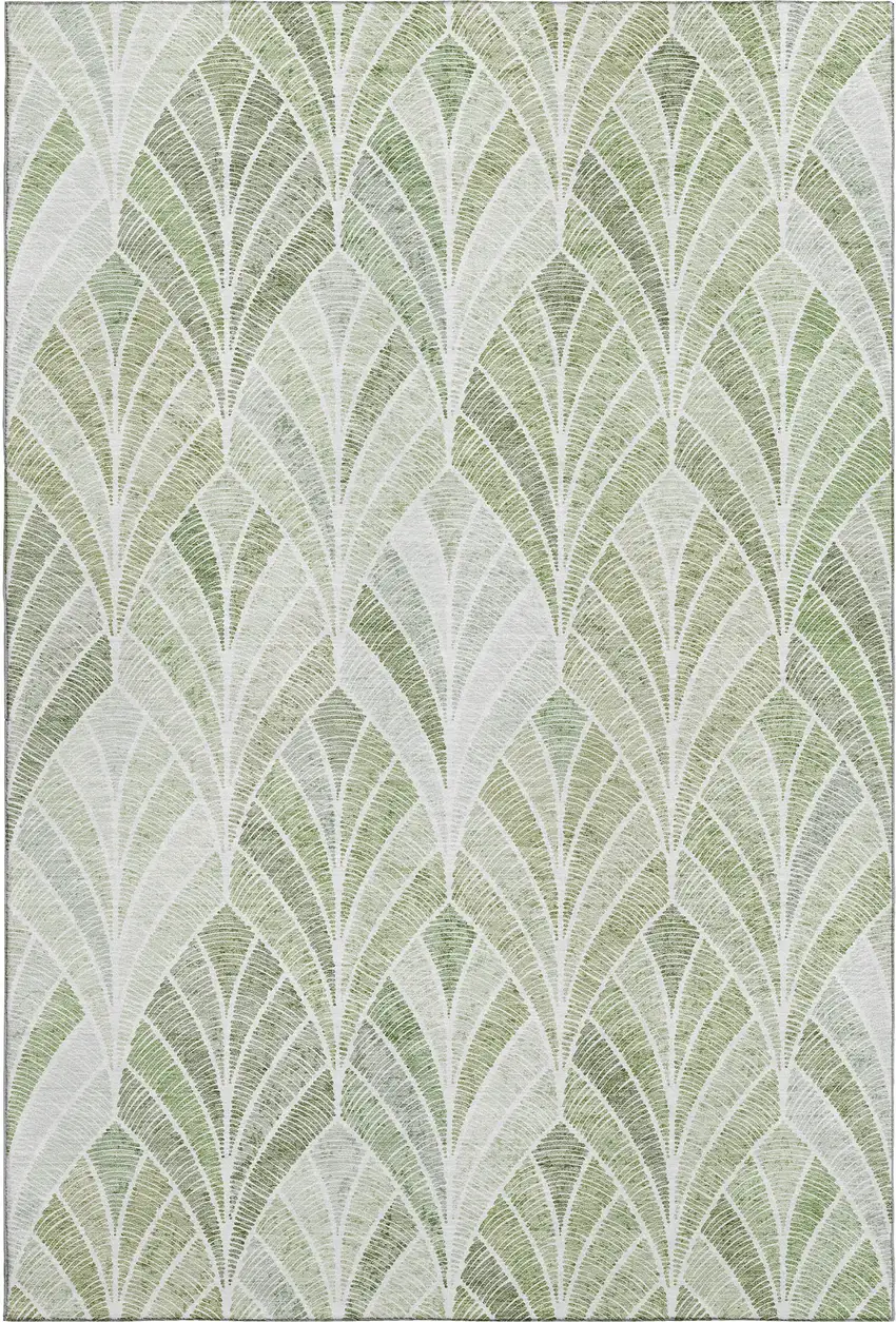Sage And Ivory Geometric Washable Area Rug With UV Protection Photo 1
