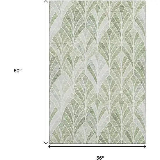 Sage And Ivory Geometric Washable Area Rug With UV Protection Photo 3