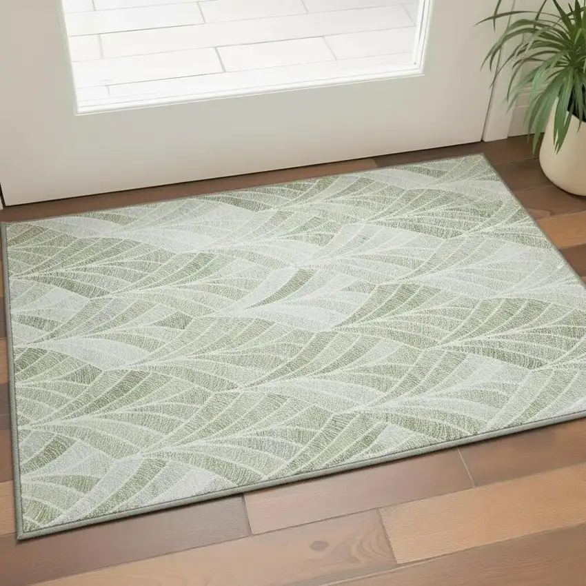 Sage And Ivory Geometric Washable Area Rug With UV Protection Photo 2