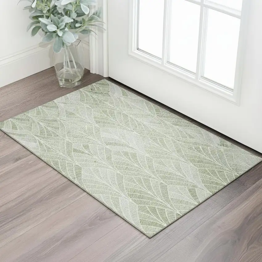 Sage And Ivory Geometric Washable Area Rug With UV Protection Photo 1