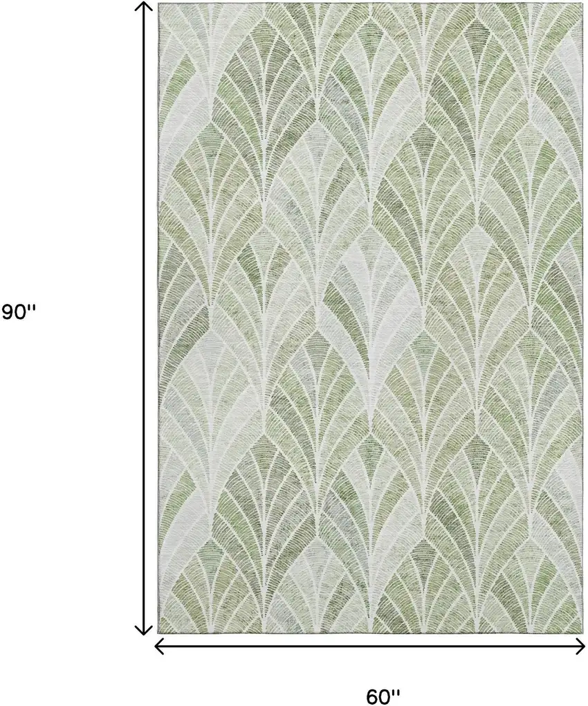 Sage And Ivory Geometric Washable Area Rug With UV Protection Photo 3