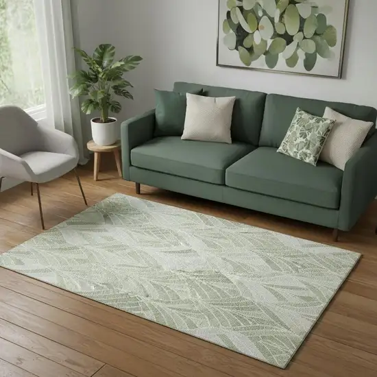 Sage And Ivory Geometric Washable Area Rug With UV Protection Photo 1