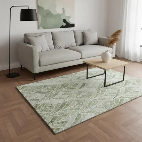 Sage And Ivory Geometric Washable Area Rug With UV Protection Photo 2
