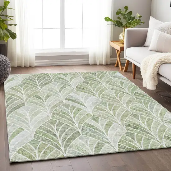 Sage And Ivory Geometric Washable Area Rug With UV Protection Photo 6