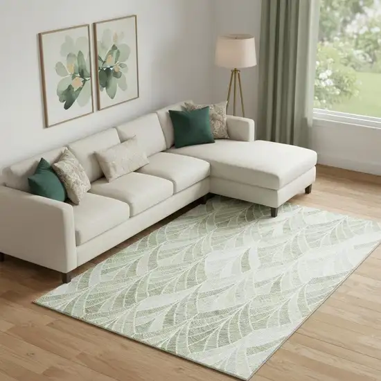 Sage And Ivory Geometric Washable Area Rug With UV Protection Photo 1