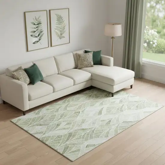 Sage And Ivory Geometric Washable Area Rug With UV Protection Photo 1
