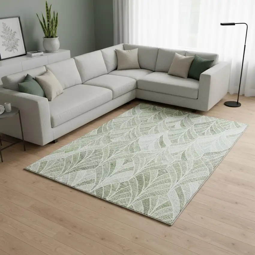 Sage And Ivory Geometric Washable Area Rug With UV Protection Photo 2