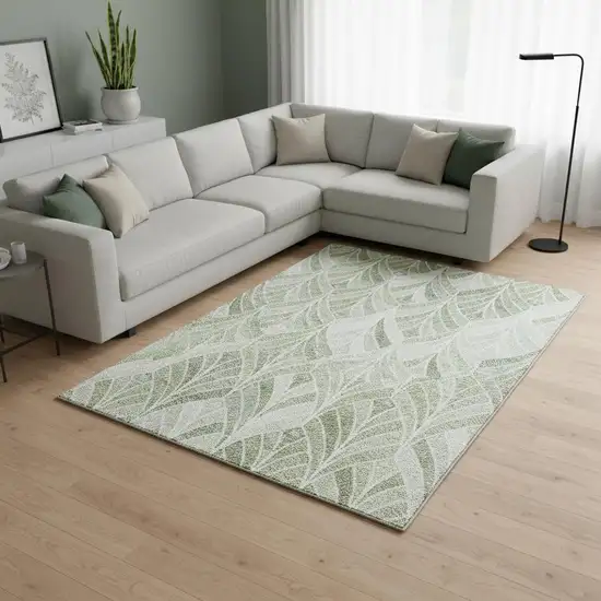 Sage And Ivory Geometric Washable Area Rug With UV Protection Photo 2
