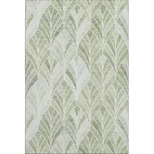 Photo of Sage And Ivory Geometric Washable Area Rug With UV Protection