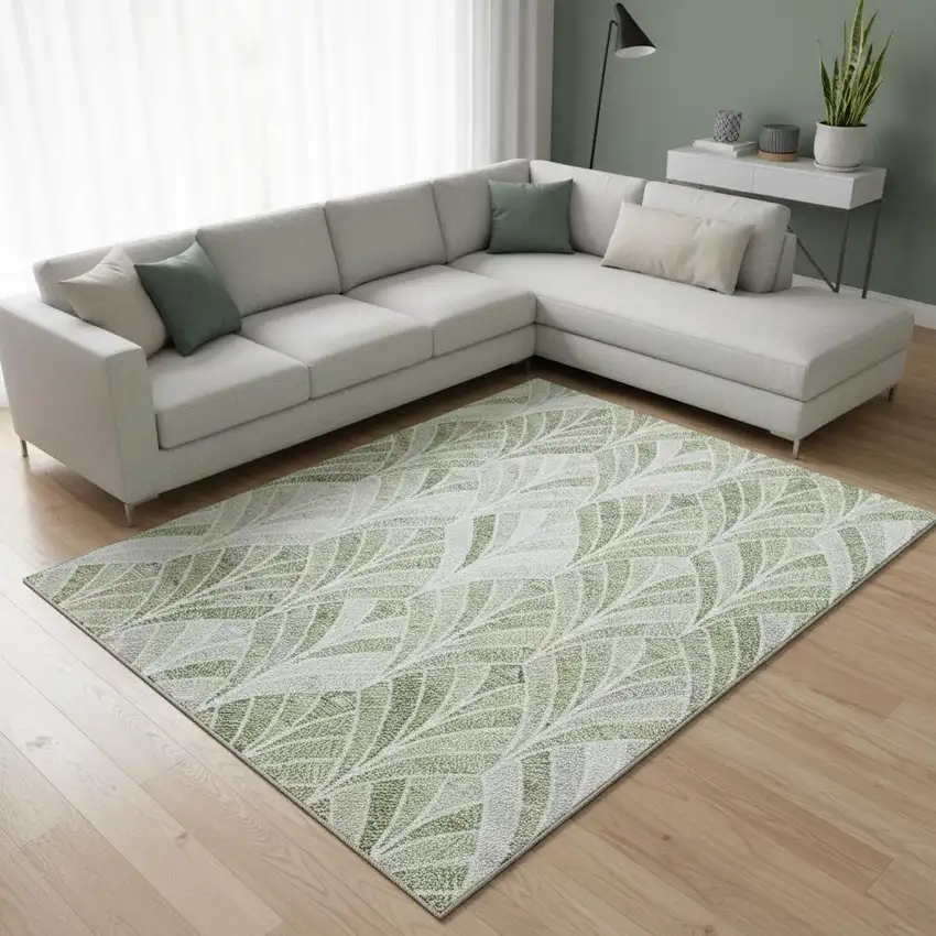 Sage And Ivory Geometric Washable Area Rug With UV Protection Photo 2