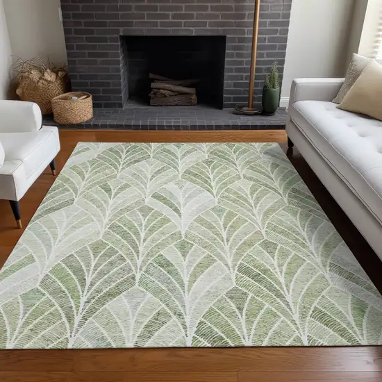 Sage And Ivory Geometric Washable Area Rug With UV Protection Photo 5