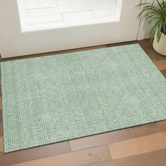Sage And Ivory Geometric Washable Area Rug With UV Protection Photo 1