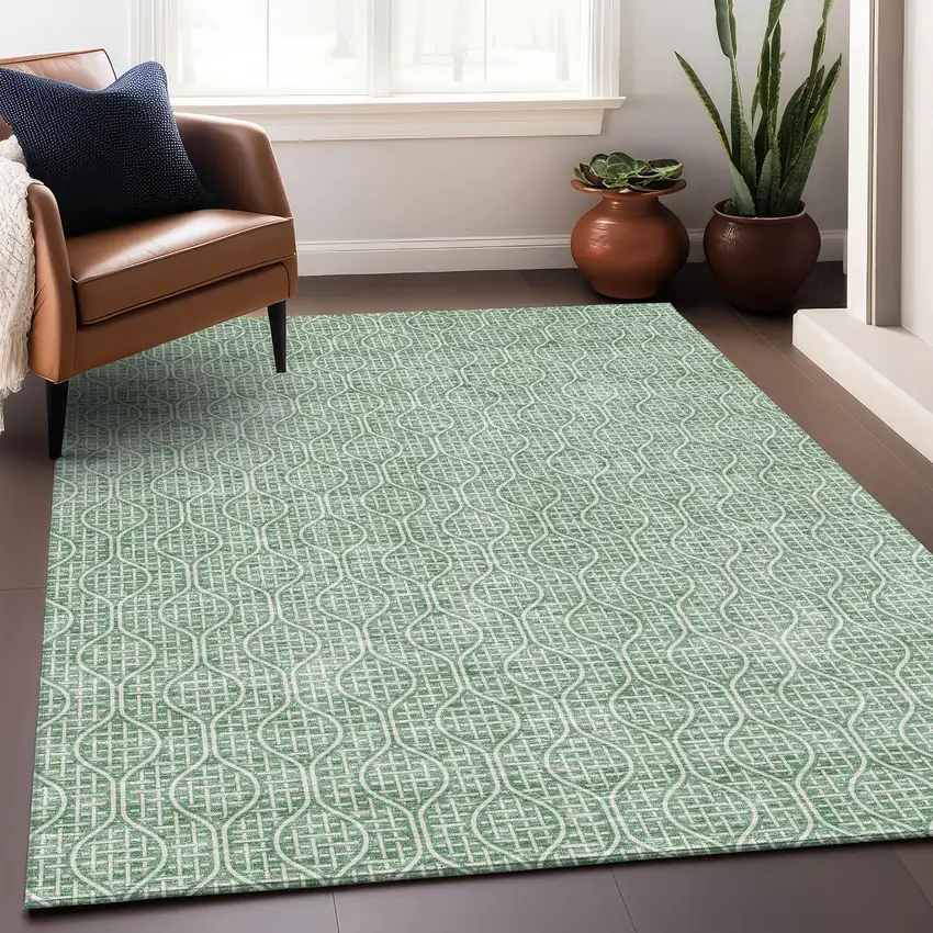 Sage And Ivory Geometric Washable Area Rug With UV Protection Photo 4