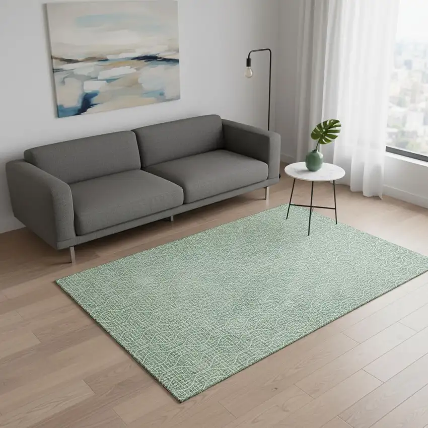 Sage And Ivory Geometric Washable Area Rug With UV Protection Photo 2