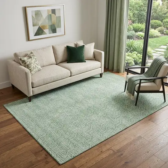 Sage And Ivory Geometric Washable Area Rug With UV Protection Photo 1