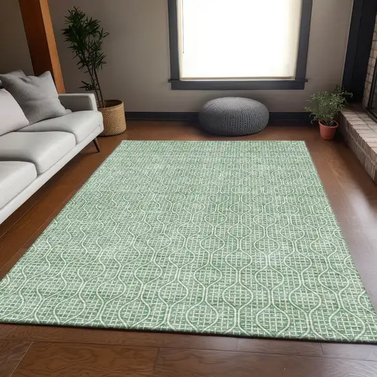 Sage And Ivory Geometric Washable Area Rug With UV Protection Photo 4