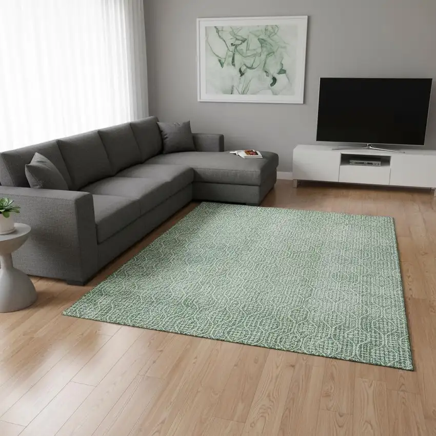 Sage And Ivory Geometric Washable Area Rug With UV Protection Photo 2