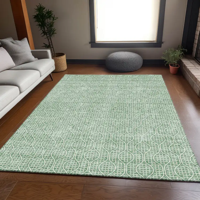 Sage And Ivory Geometric Washable Area Rug With UV Protection Photo 5