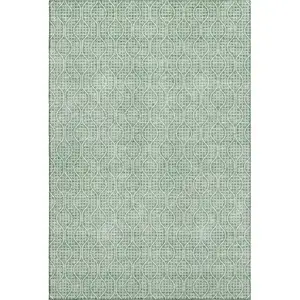Photo of Sage And Ivory Geometric Washable Area Rug With UV Protection