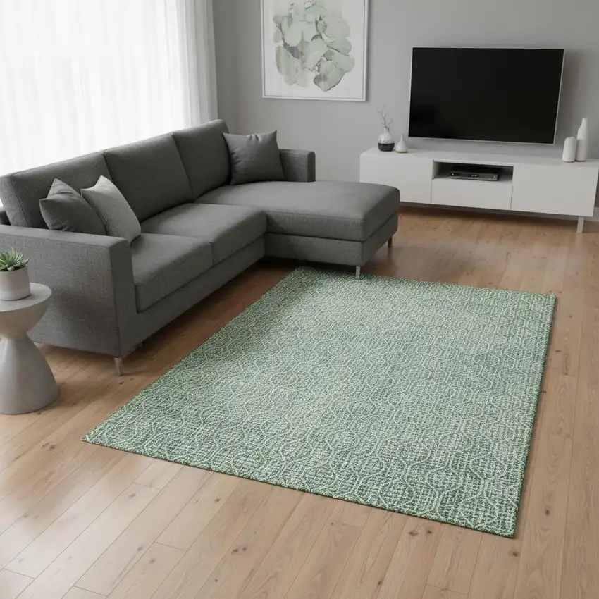 Sage And Ivory Geometric Washable Area Rug With UV Protection Photo 2