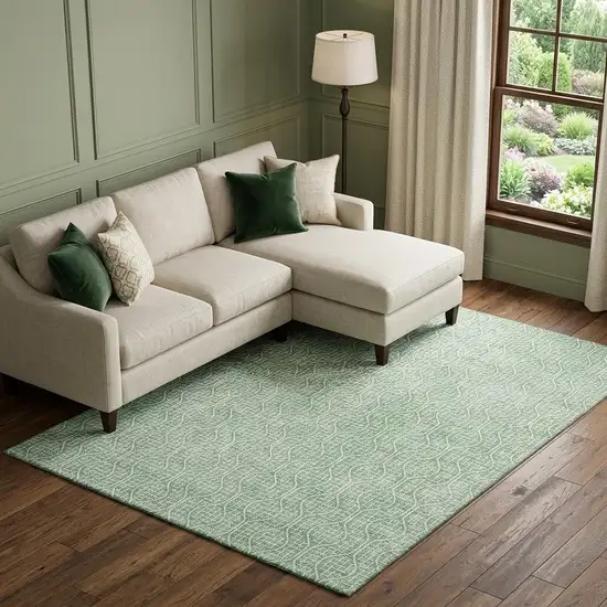 Sage And Ivory Geometric Washable Area Rug With UV Protection Photo 1