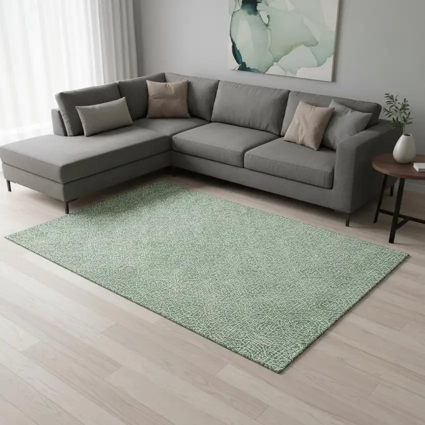 Sage And Ivory Geometric Washable Area Rug With UV Protection Photo 2