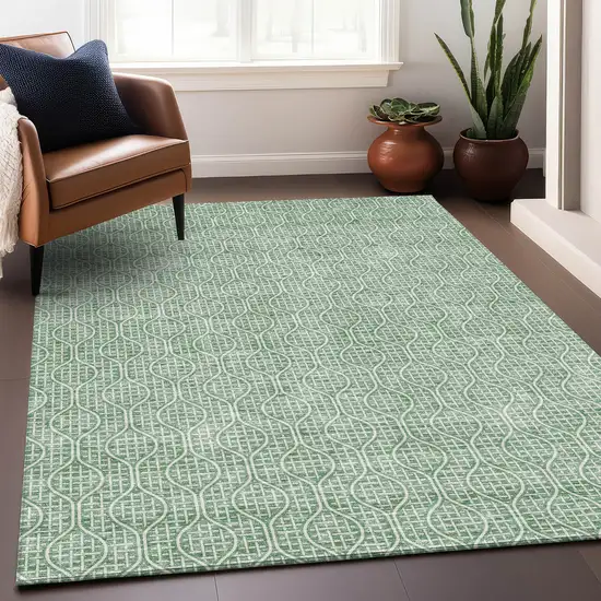 Sage And Ivory Geometric Washable Area Rug With UV Protection Photo 4