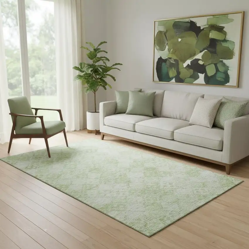 Sage And Ivory Geometric Washable Area Rug With UV Protection Photo 2