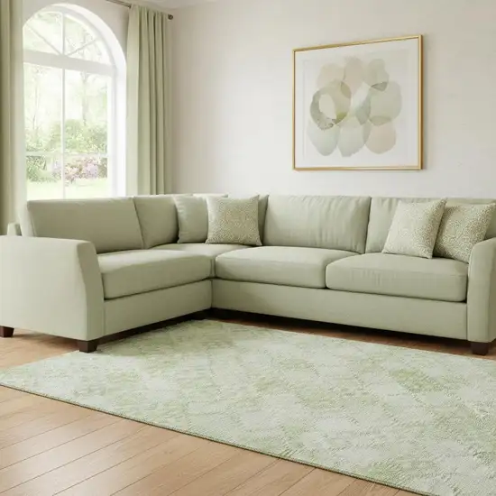 Sage And Ivory Geometric Washable Area Rug With UV Protection Photo 2