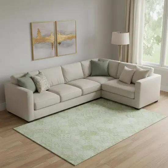 Sage And Ivory Geometric Washable Area Rug With UV Protection Photo 2