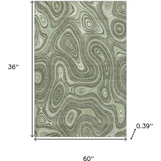 Sage And Ivory Geometric Washable Area Rug With UV Protection Photo 9