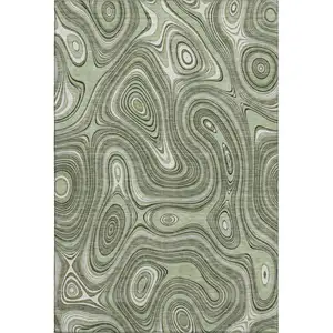 Photo of Sage And Ivory Geometric Washable Area Rug With UV Protection