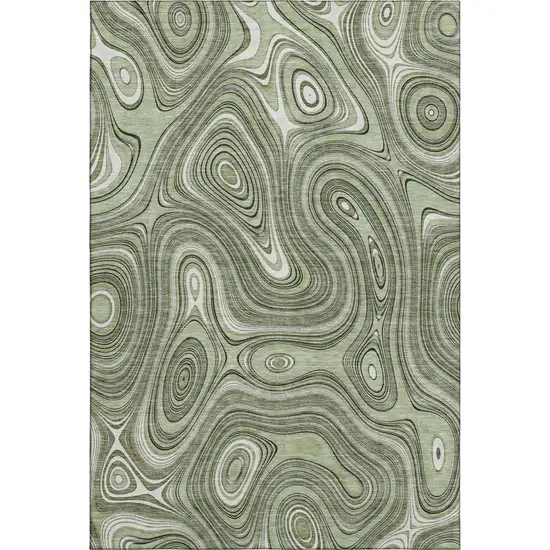 Sage And Ivory Geometric Washable Area Rug With UV Protection Photo 1