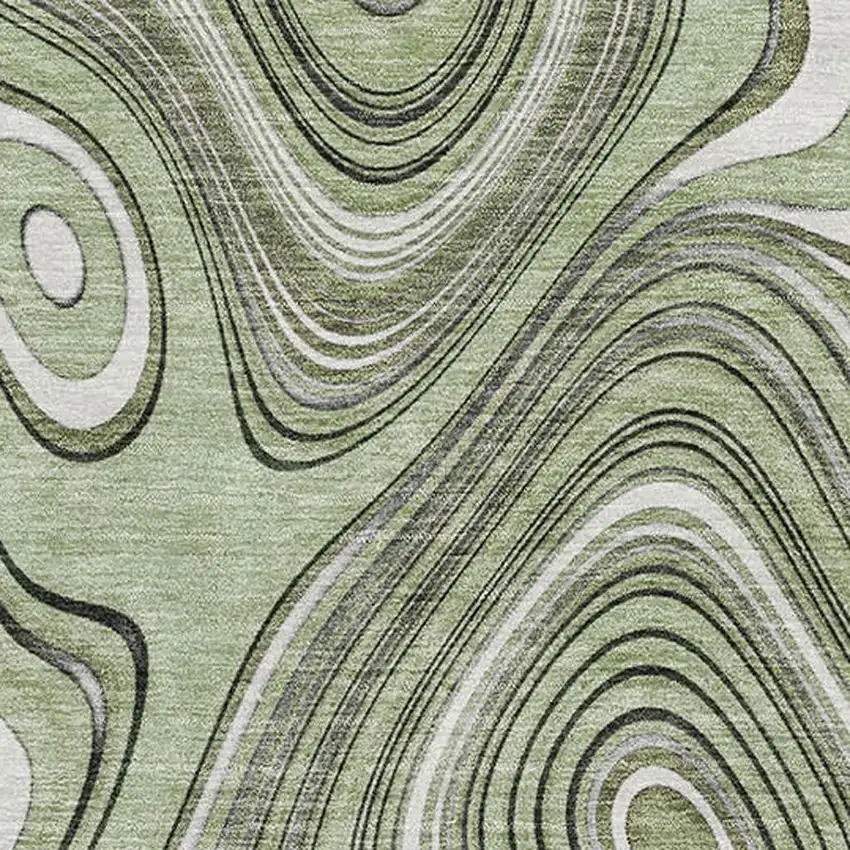 Sage And Ivory Geometric Washable Area Rug With UV Protection Photo 3