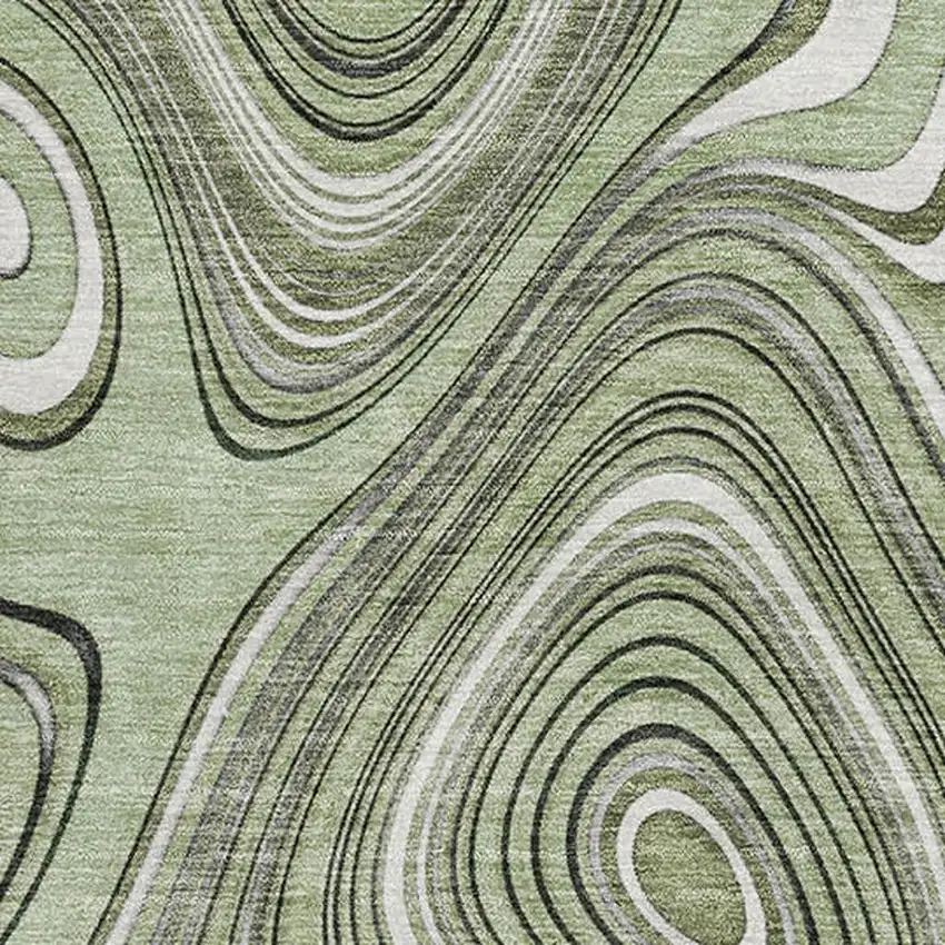 Sage And Ivory Geometric Washable Area Rug With UV Protection Photo 3