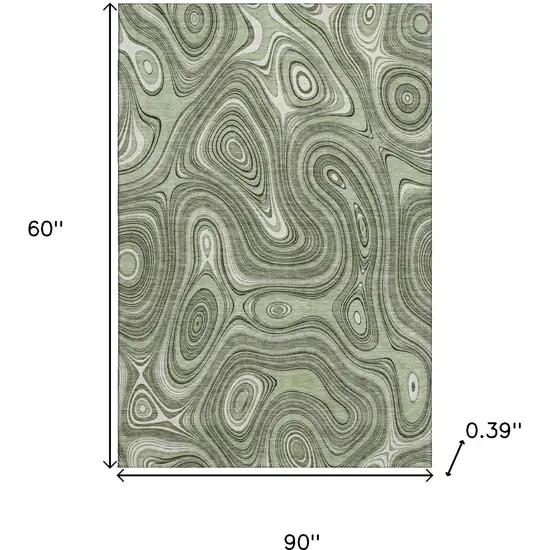 Sage And Ivory Geometric Washable Area Rug With UV Protection Photo 9