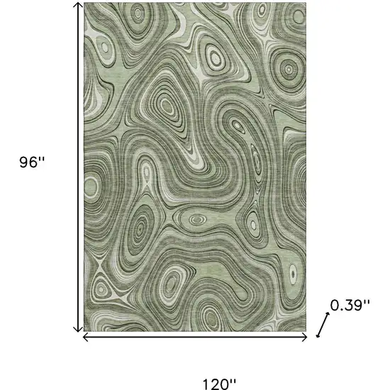 Sage And Ivory Geometric Washable Area Rug With UV Protection Photo 9