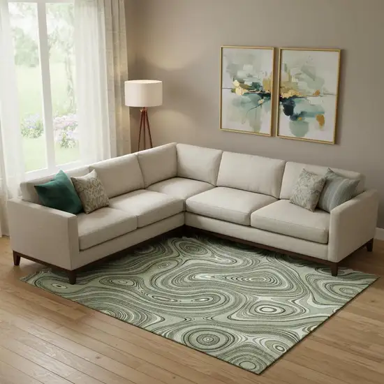 Sage And Ivory Geometric Washable Area Rug With UV Protection Photo 2